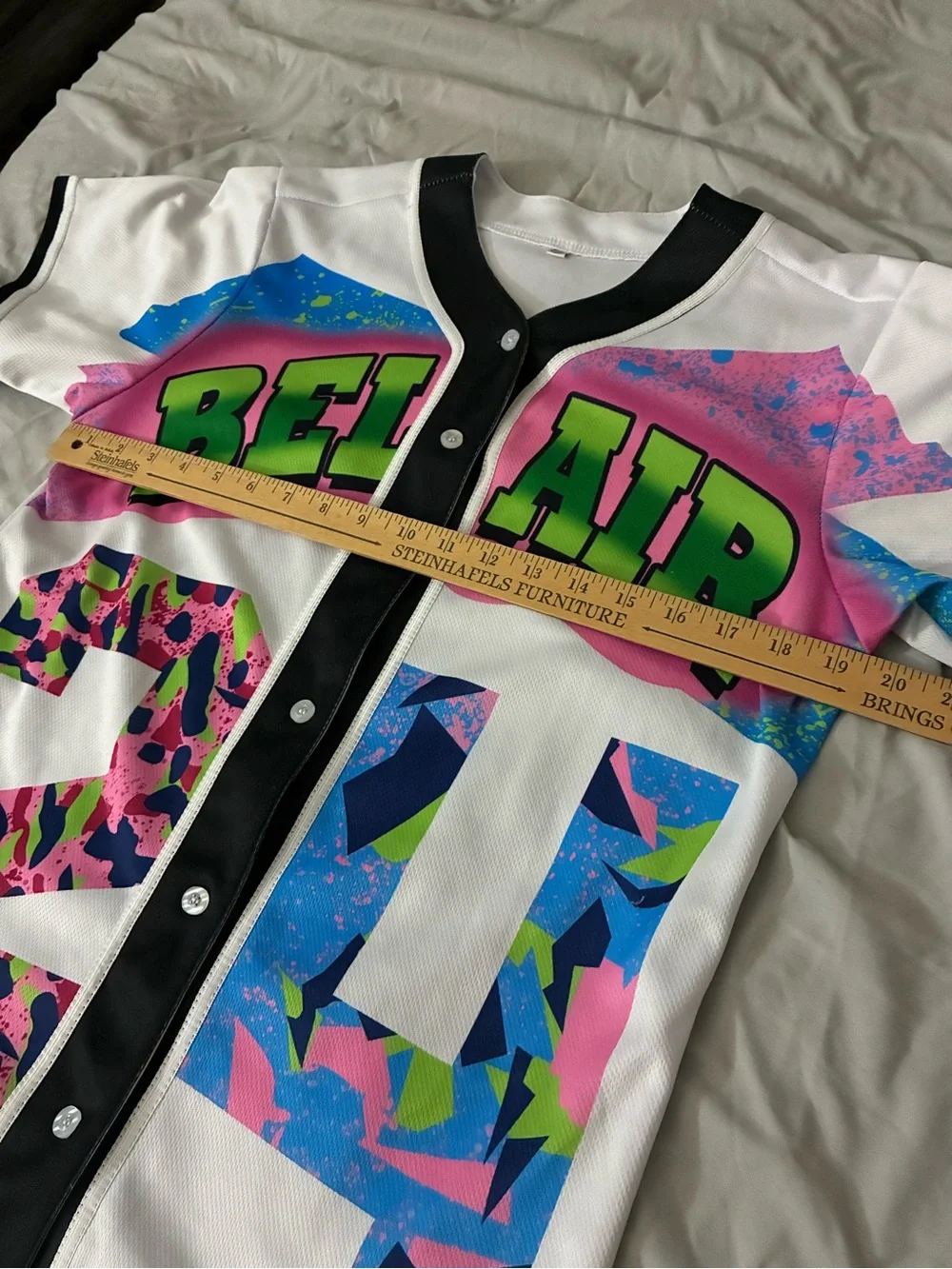Bel-Air White Graphic Baseball Jersey - Multicolor Print